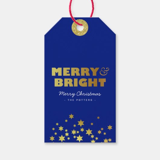 Vrolijk & helder | Fun Christmas Blue & Gold Cadeaulabel (Voorkant)