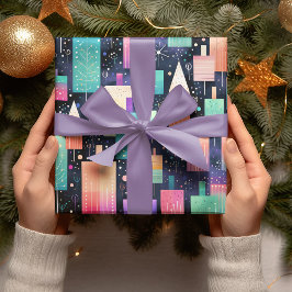 Vrolijk & Helder Geometrisch Kerstmis Verpakkend D Cadeaupapier