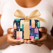 Vrolijk & Helder Geometrisch Kerstmis Verpakkend D Cadeaupapier