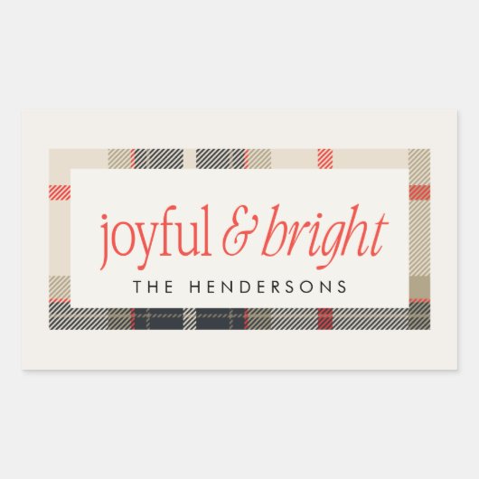 Vrolijk & Helder Gezellig Winter Plaid Vakantie Ca Rechthoekige Sticker (Voorkant)