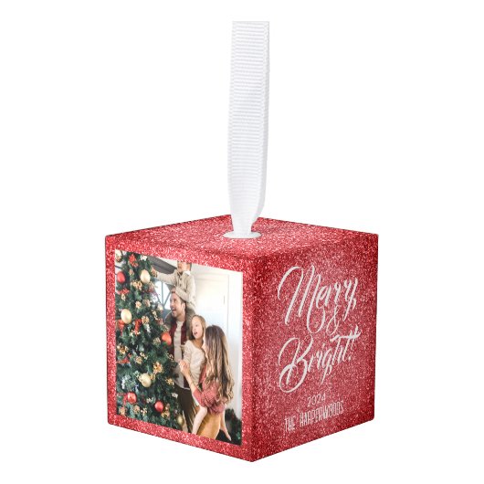 Vrolijk & helder | Glitter Kerst 3 Familiefoto Decoratie (Voorkant hoekig)