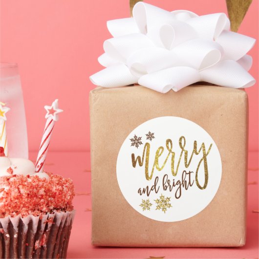 Vrolijk & helder, goudwit, ronde sticker (Feest)