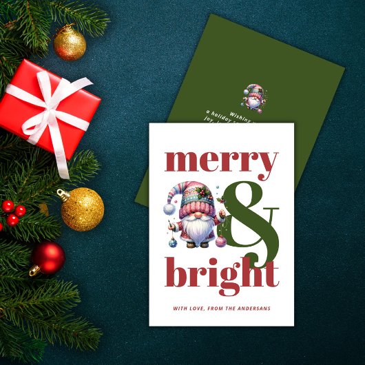 Vrolijk & Helder Groen Rode Gnoom Niet-foto Kerstm Feestdagenkaart