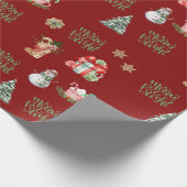 Vrolijk & Helder Kerst rode kerstvakantie Cadeaupapier (Hoek)