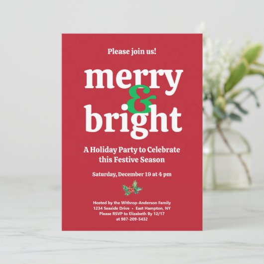 "Vrolijk & helder" Kerstfeest uitnodiging (Staand voorkant)