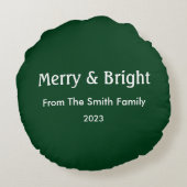 Vrolijk & Helder Kerstmis Custom Name Hunter Groen Rond Kussen (Achterkant)