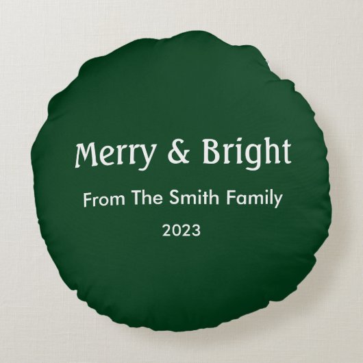Vrolijk & Helder Kerstmis Custom Name Hunter Groen Rond Kussen (Achterkant)