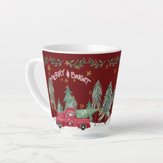 Vrolijk Helder Kerstmis Gnoom Rode Vrachtwagen Ste Latte Mok (Linkerhoek)