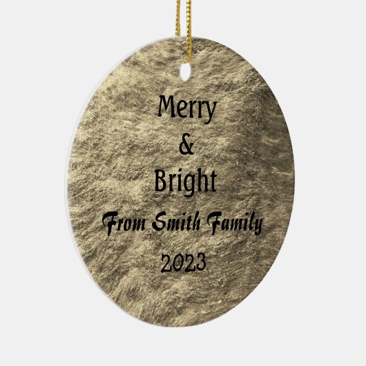 Vrolijk & Helder Kerstmis Goud Gouden Sepia Gift Keramisch Ornament (Rechts)