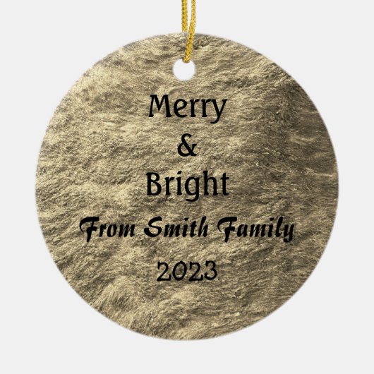 Vrolijk & Helder Kerstmis Goud Gouden Sepia Gift Keramisch Ornament (Voorkant)