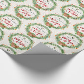 Vrolijk & Helder Kerstmis Krans Patroon Cadeaupapier (Hoek)