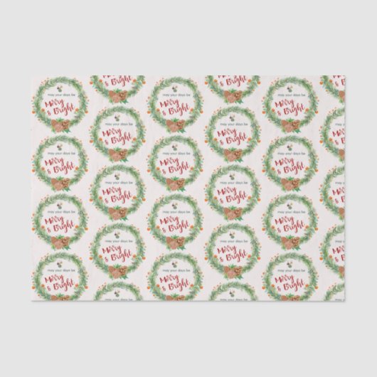 Vrolijk & Helder Kerstmis Krans Patroon Tissuepapier (Voorkant)