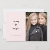 Vrolijk & Helder Kerstmis Roze en Zwart Foto Feestdagenkaart (Voorkant)