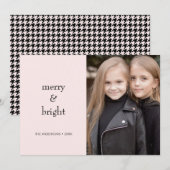 Vrolijk & Helder Kerstmis Roze en Zwart Foto Feestdagenkaart (Voorkant / Achterkant)