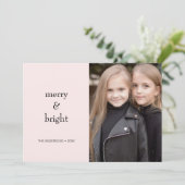Vrolijk & Helder Kerstmis Roze en Zwart Foto Feestdagenkaart (Staand voorkant)