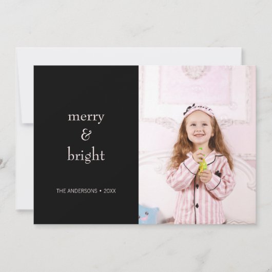 Vrolijk & Helder Kerstmis Roze en Zwart Foto Feestdagenkaart (Voorkant)