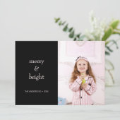 Vrolijk & Helder Kerstmis Roze en Zwart Foto Feestdagenkaart (Staand voorkant)