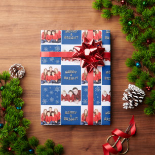 Vrolijk & Helder Kerstmis Sneeuwvlok Foto Blauw Cadeaupapier