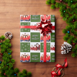 Vrolijk & Helder Kerstmis Sneeuwvlok Foto Groen Cadeaupapier