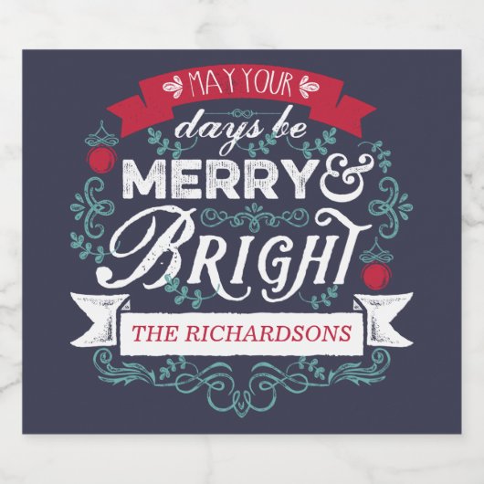 Vrolijk & Helder Kerstmis Typografie Custom Banner Bier Etiket (Enkel label)