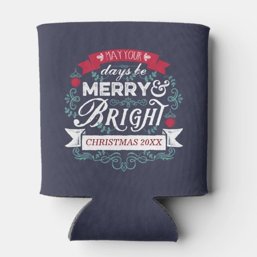 Vrolijk & Helder Kerstmis Typografie Custom Banner Blikjeskoeler (Achterkant)