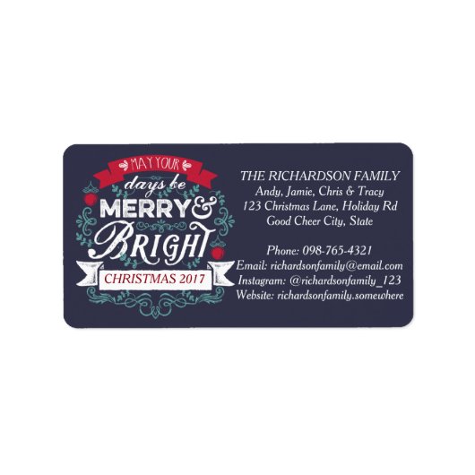 Vrolijk & Helder Kerstmis Typografie Custom Banner Etiket (Voorkant)
