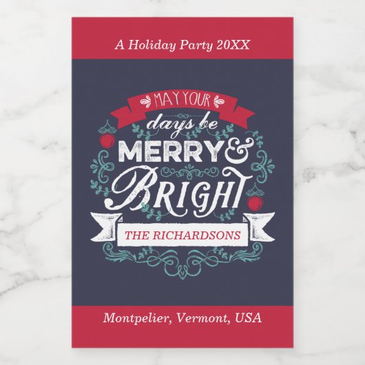 Vrolijk & Helder Kerstmis Typografie Custom Banner Voedselcontainer Etiket (Enkel label)