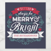 Vrolijk & Helder Kerstmis Typografie Custom Banner Wijn Etiket (Enkel label)