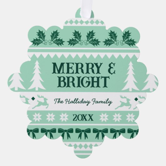 Vrolijk & Helder Kersttrui Familie Foto Ornament Kaart (Voorkant)