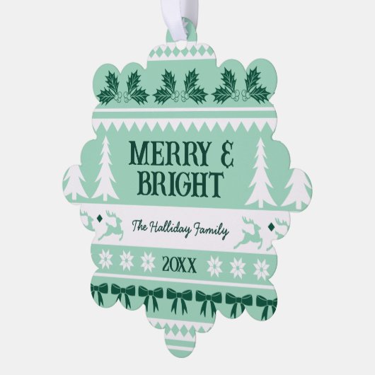 Vrolijk & Helder Kersttrui Familie Foto Ornament Kaart (Links)