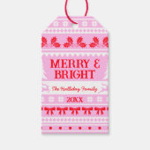 Vrolijk & Helder Kersttrui Roze, Rood & Wit Cadeaulabel (Voorkant)