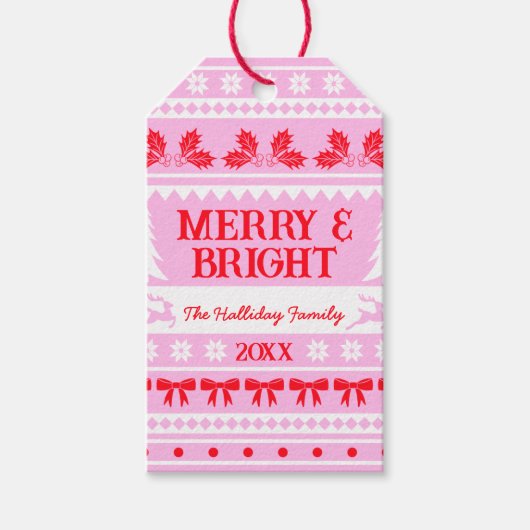 Vrolijk & Helder Kersttrui Roze, Rood & Wit Cadeaulabel (Voorkant)