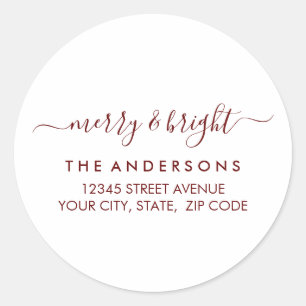 Vrolijk helder kerstvakantie rood retouradres ronde sticker