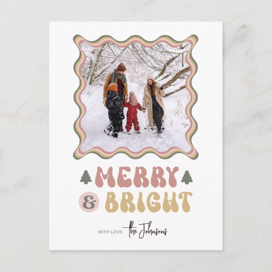 Vrolijk & Helder Kleurrijk 80s Retro Foto Kerstmis Feestdagenkaart (Voorkant)