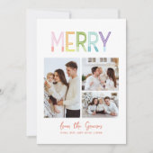 Vrolijk helder kleurrijk plezier drie foto kerst feestdagenkaart (Voorkant)