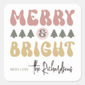 Vrolijk & Helder Kleurrijk Retro Groovy Leuk Kerst Vierkante Sticker (Voorkant)