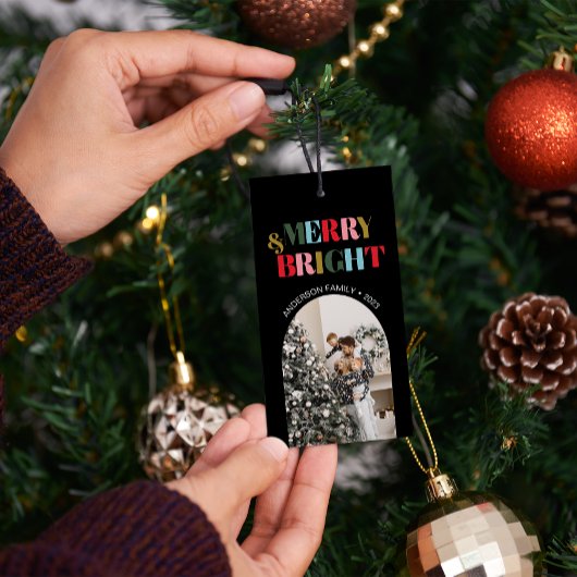 Vrolijk & Helder Kleurrijk RetroChristmas Foto Zwa Cadeaulabel