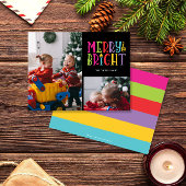 Vrolijk & Helder Kleurrijke Strepen 2-foto Kerstmi Feestdagenkaart