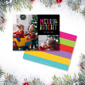 Vrolijk & Helder Kleurrijke Strepen 2-foto Kerstmi Feestdagenkaart