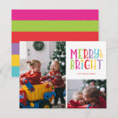 Vrolijk & Helder Kleurrijke Strepen 2-foto Kerstmi Feestdagenkaart (Voorkant / Achterkant)