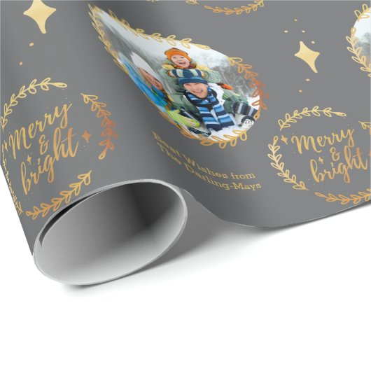 Vrolijk & helder met aangepaste foto - goud en gri cadeaupapier (Rol Hoek)