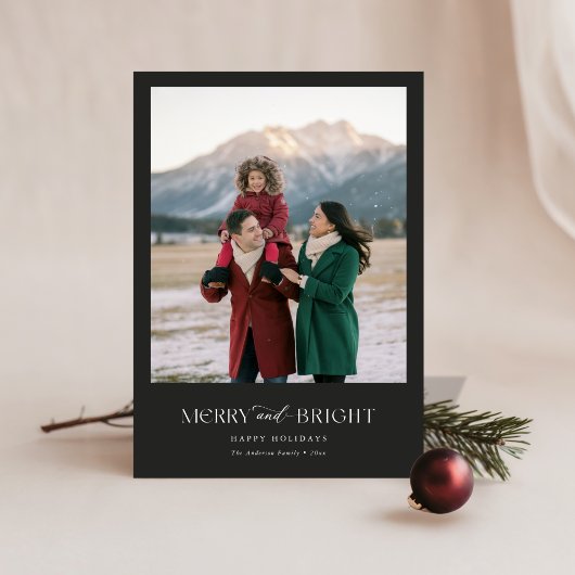 Vrolijk & helder Modern Familie Foto Kerst Zwart Feestdagenkaart