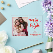 Vrolijk helder moderne rode foto kerst acryl uitnodigingen (Insitu (Huwelijk))