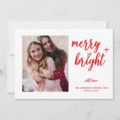 Vrolijk helder moderne rode foto kerst feestdagenkaart (Voorkant)