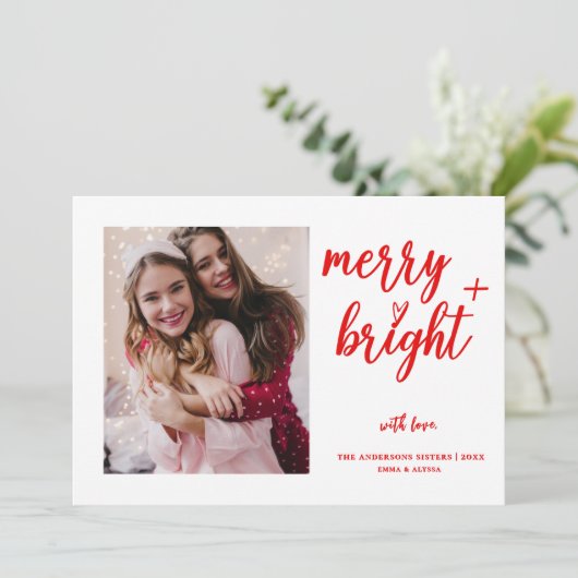 Vrolijk helder moderne rode foto kerst feestdagenkaart (Staand voorkant)