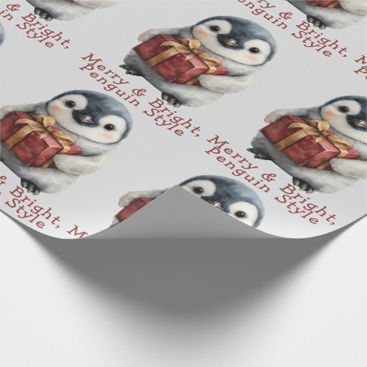 Vrolijk & Helder Pinguïn Kerstmis Cadeaupapier (Hoek)