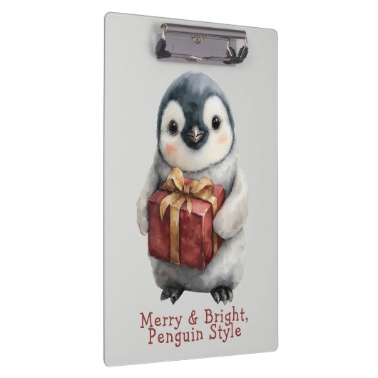 Vrolijk & Helder Pinguïn Kerstmis Klembord (Rechts)