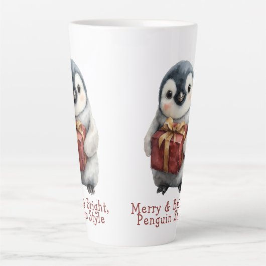 Vrolijk & Helder Pinguïn Kerstmis Latte Mok (Voorkant)