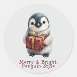 Vrolijk & Helder Pinguïn Kerstmis Ronde Sticker