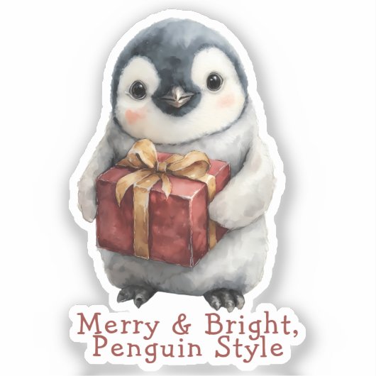 Vrolijk & Helder Pinguïn Kerstmis Sticker (Voorkant)
